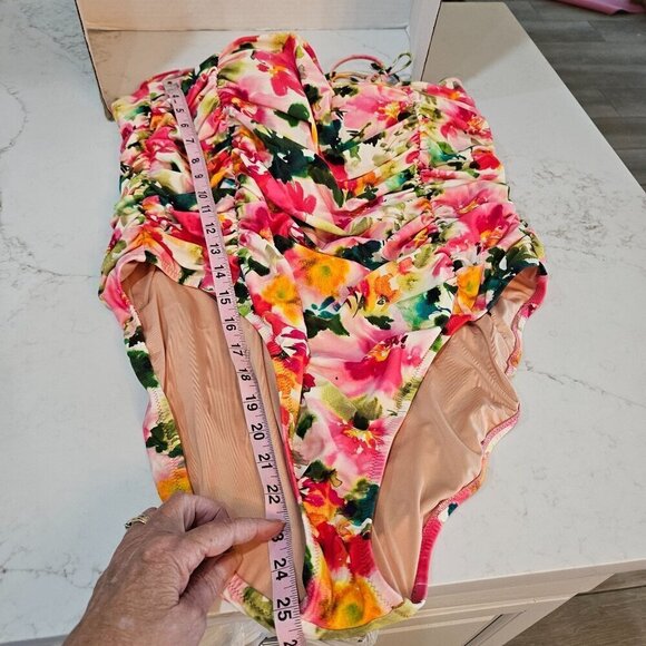 NEW! J. Crew Size 22 Ruched Tie-shoulder One-piece Swimsuit Floral Print Pink - Picture 11 of 11